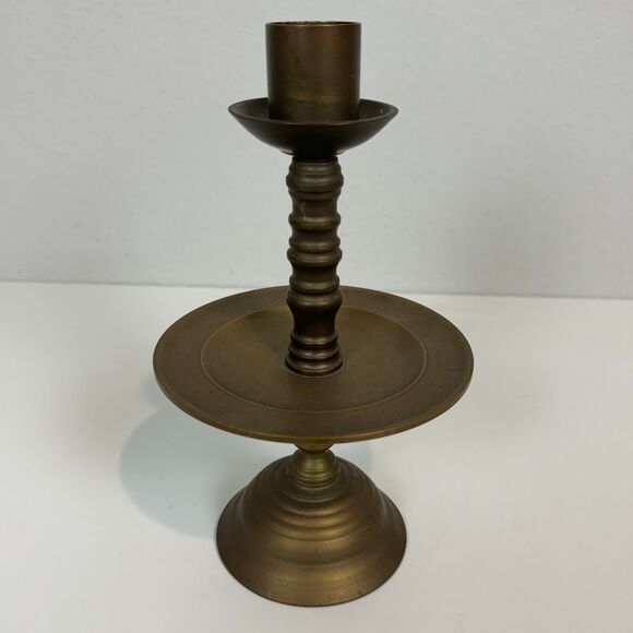 Vintage Large Brass Candle Stick Holder with Drip Tray 9.5 inches - Picture 5 of 7